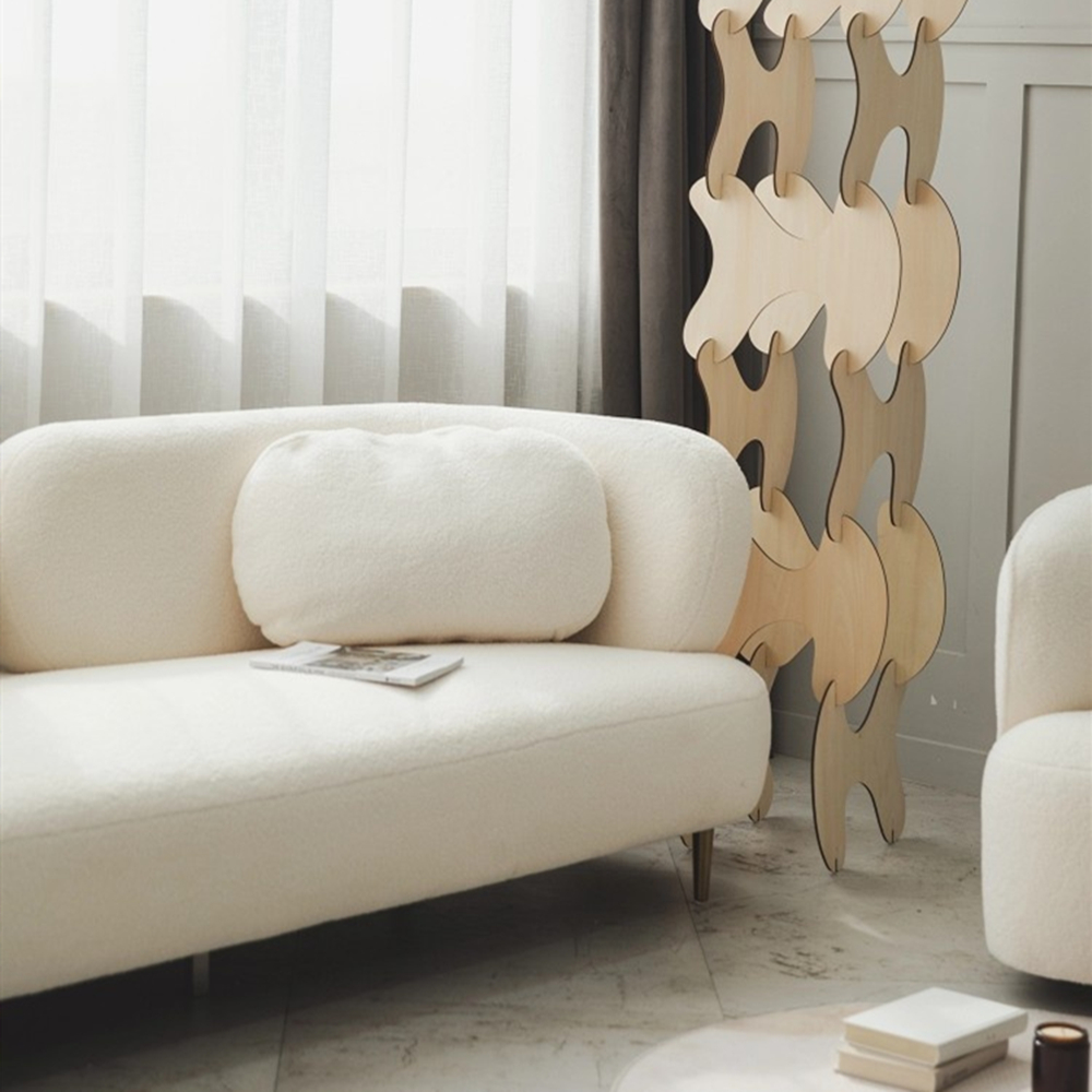 Cyrus Lamb Velvet Fabric 3-Seater Sofa White Curved Sofa