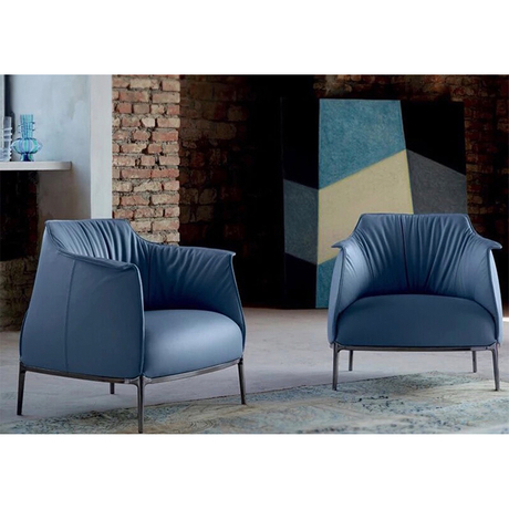 custom modern coffee house living room single blue leather sofa chair set