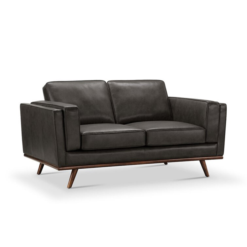 Pearce Genuine Leather High-back Sofa 2-Seater Arm Loveseat in Black/Brown