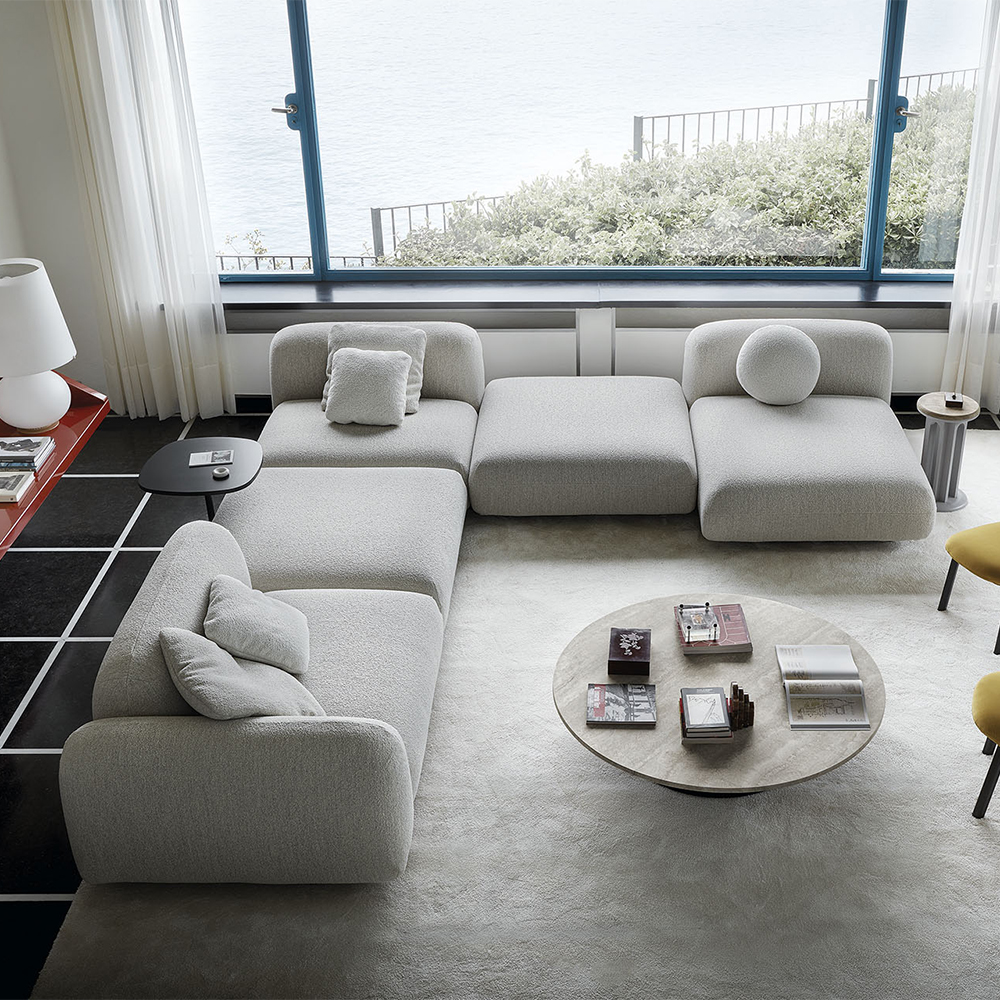 Whole Sale New Modern Design Italian Slope Arm Fabric Sofa Set Metal Base For Living Room Furniture Luxury Designs