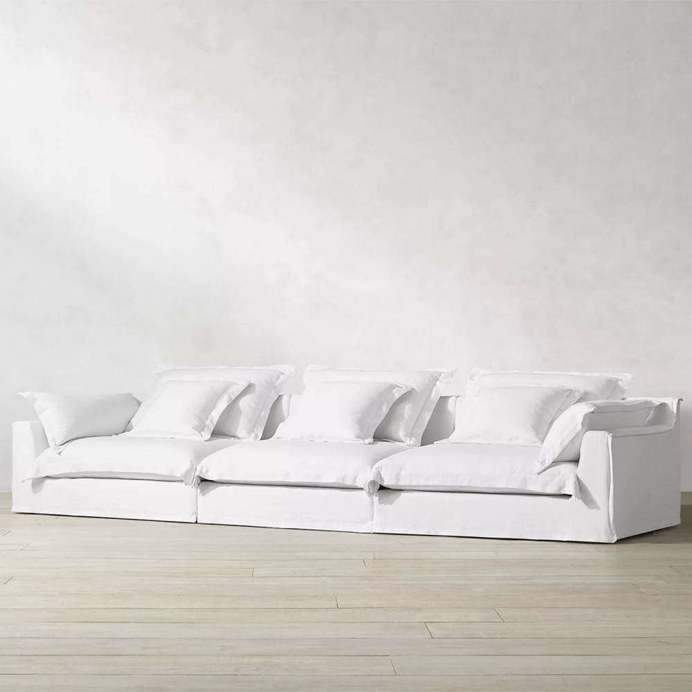Commercial Home Furniture European Style Sectional Sofa L Shaped Fabric White Sofa