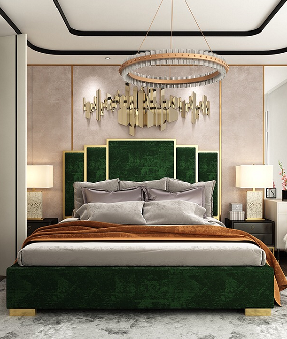 Green Stainless Customized Size Furniture Luxury Home Modern Living Room King Size Microfiber Leather Beds