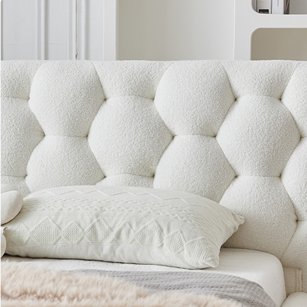 Dariel Wool Fabric White Modern Simple Bed Frame King Size