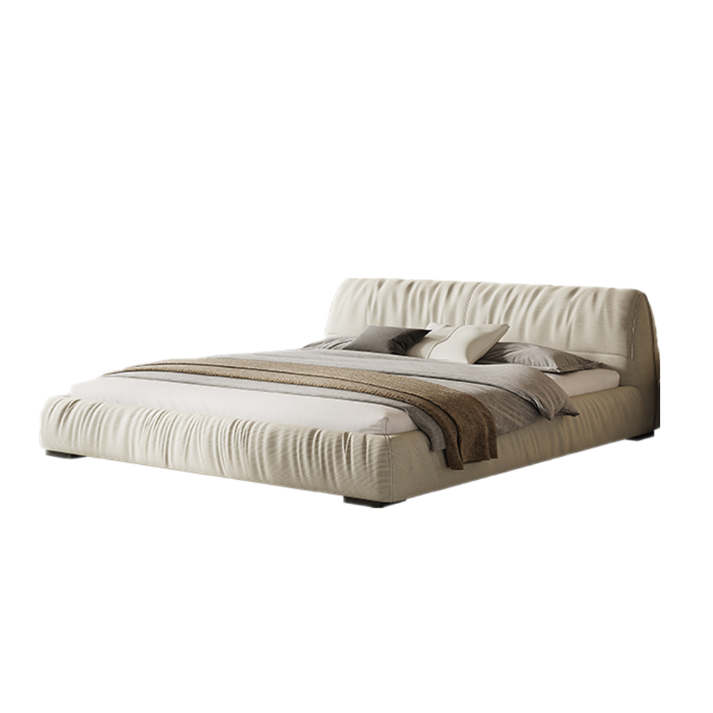 Efrain White Technical Fabric Modern Bed Frame King Size