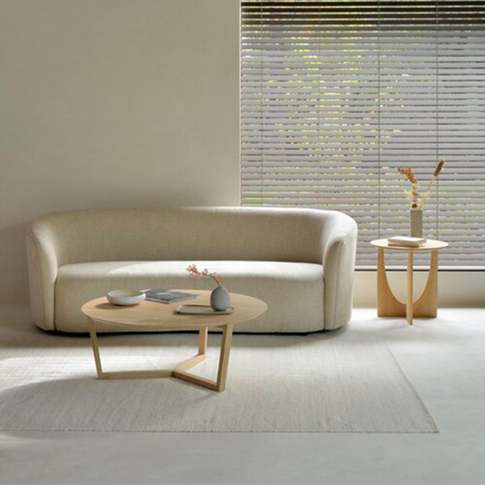 Beige Linen 3-Seater Sofa Round Arm Standard Sofa