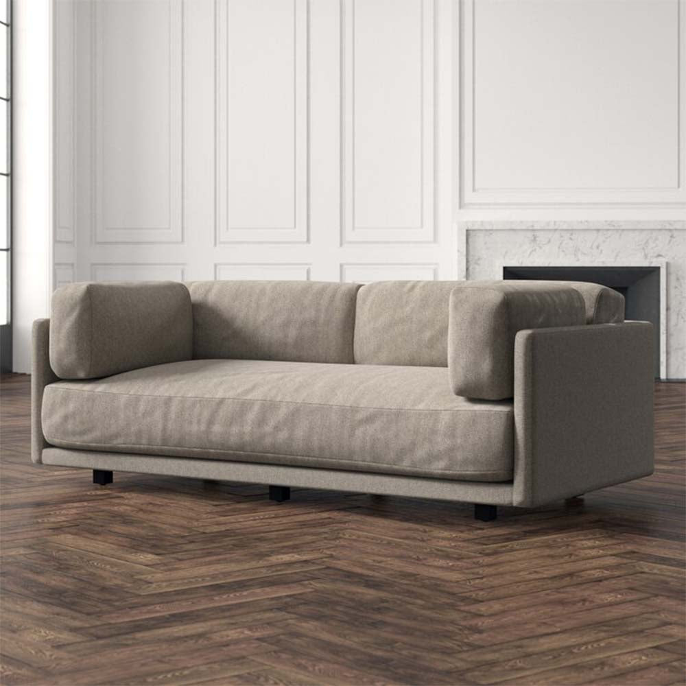 Cissie Cotton Fabric Square Arm Sofa in Concrete Grey