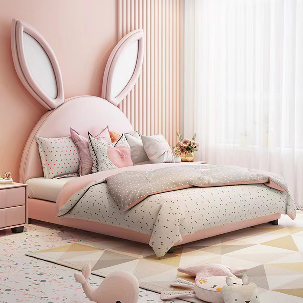 Girl Lovery Cute Queen Size Rabbit Ears Pink Modern Double Bed Frame