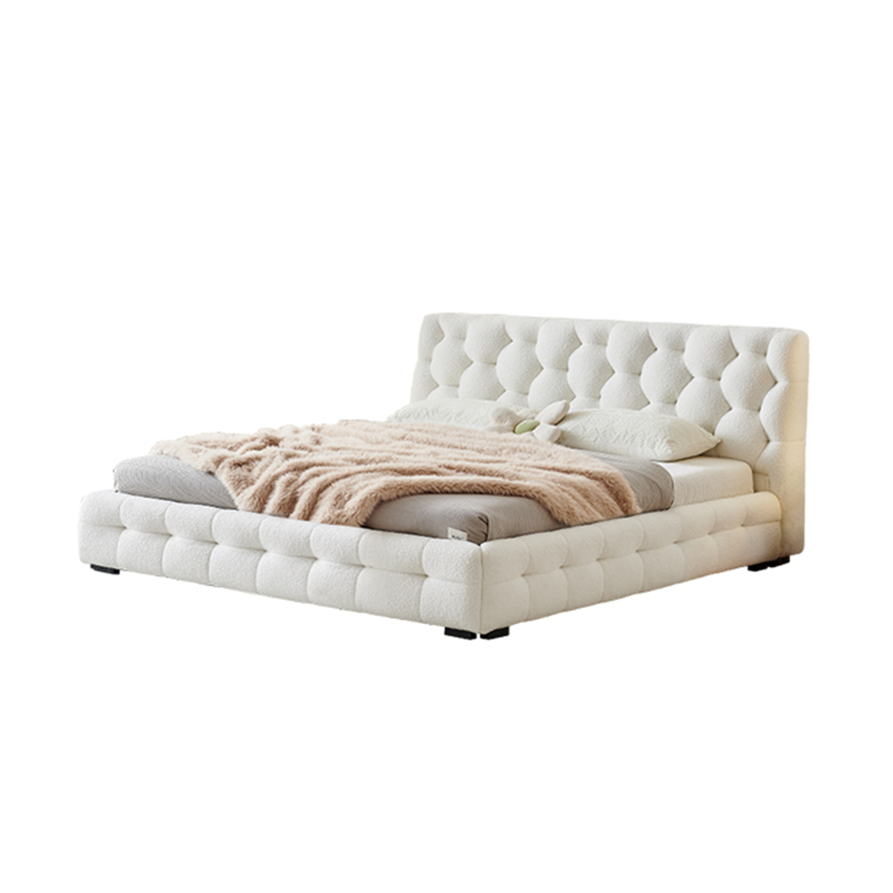 Dariel Wool Fabric White Modern Simple Bed Frame King Size