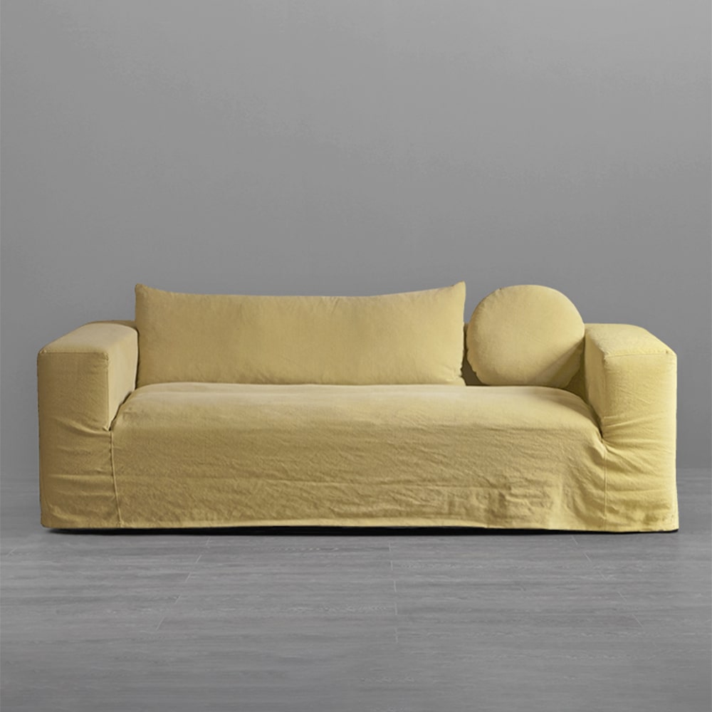 Dobie Fabric Minimalist 3-Seater Sofa in Yellow/White/Black