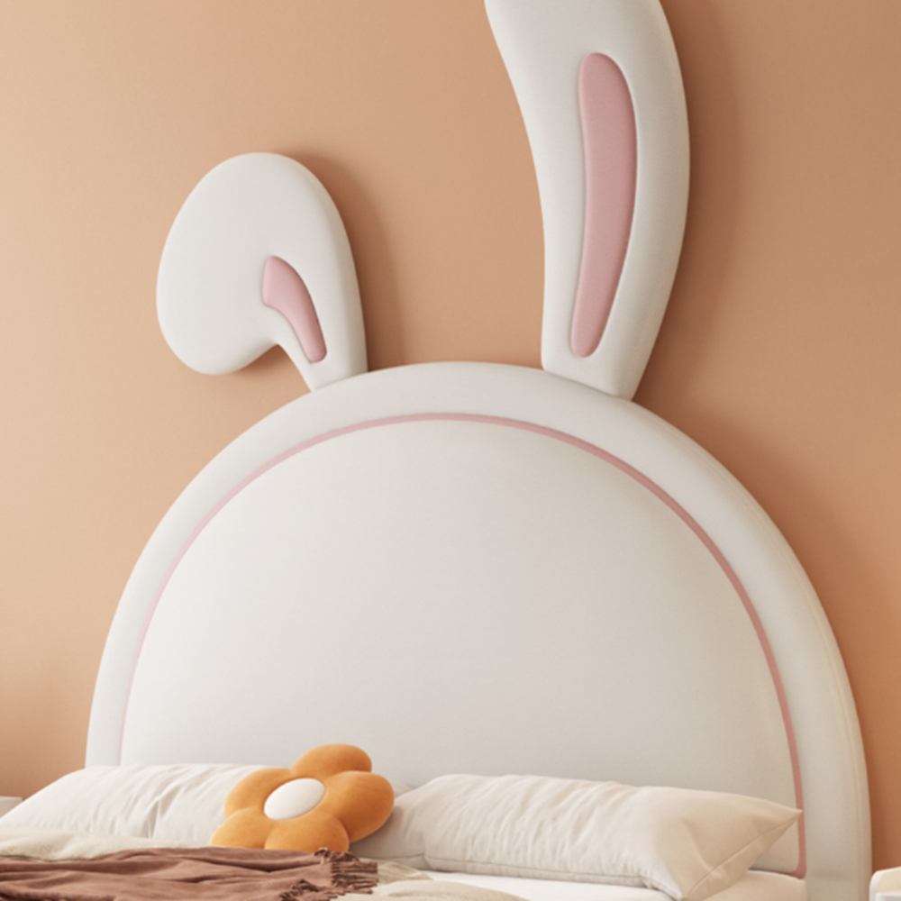 Nettie White Fabric Rabbit Shaped Bed Frame Queen Size